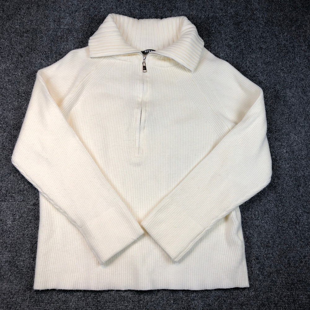 BTFBM Cream Ribbed Knit Quarter Zip Sweater Size S